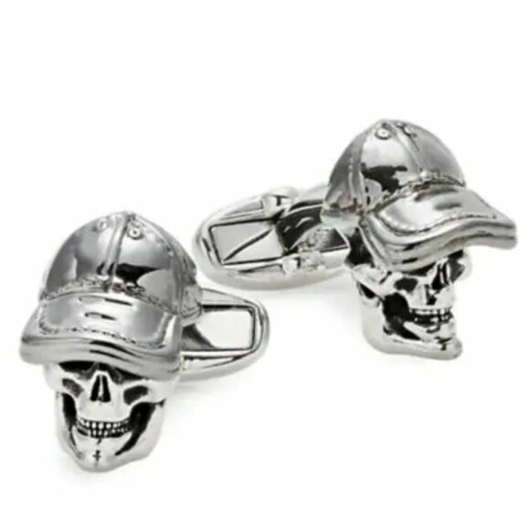 Paul Smith Skull Cufflinks Mens Silver T-Bar Engraved Logo w/ Gift Box - Picture 1 of 2